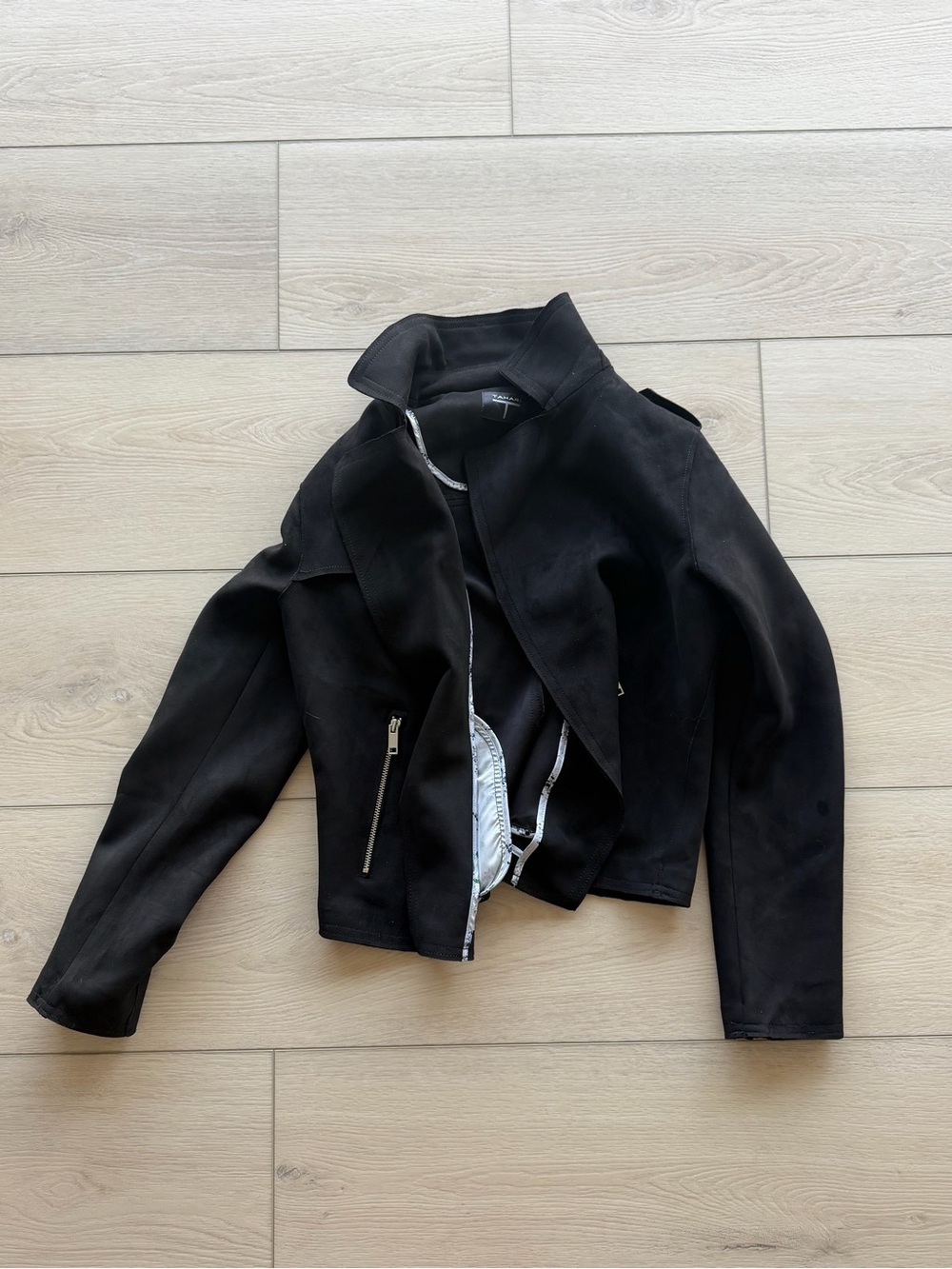 Tahari Black suede Moto-Style Zip Jacket